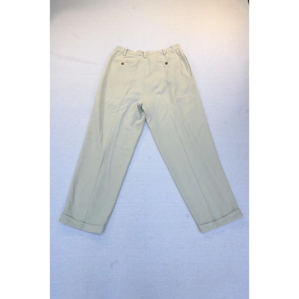 Tommy Bahama Vintage Mens 35 100% Silk Pleated Cuffed Trouser Cream Flowing